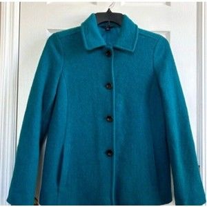 Lands' End Womens Wool Rayon Coat Super Soft Petrol Teal Pocket Size 10